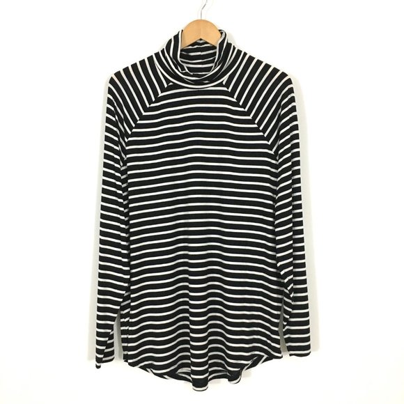 NEW! OLD NAVY Black White Stripe Raglan Lightweight Jersey Turtleneck - XXL Tall - Picture 2 of 5